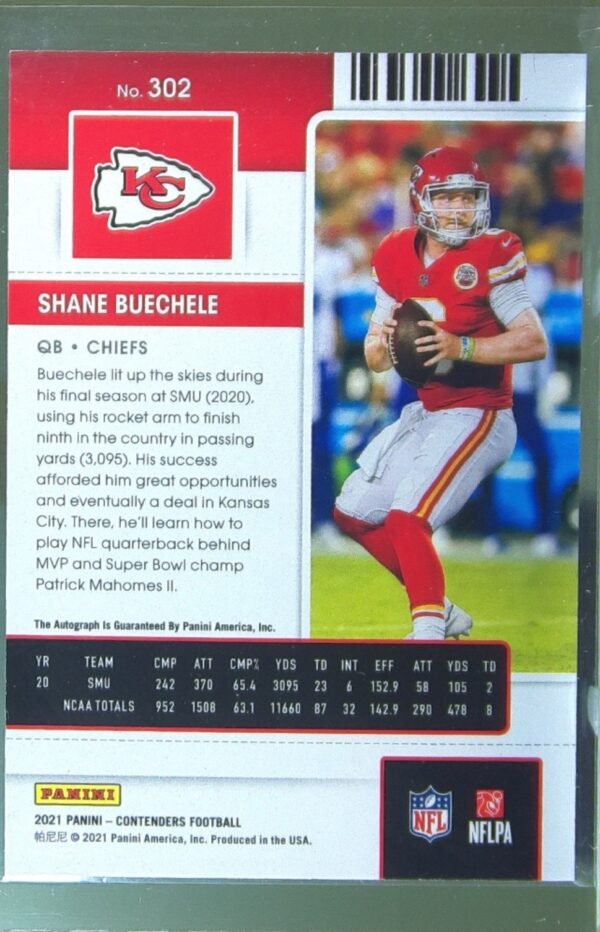 2021 Contenders Shane Buechele Auto RC #302 Chiefs - Image 3