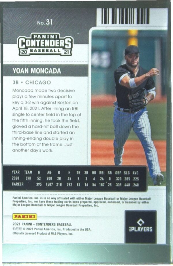 2021 Contenders Yoan Moncada Draft Green /299 #31 Sox - Image 3