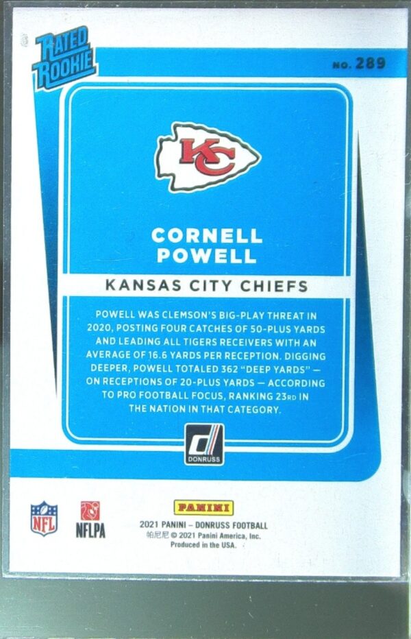 2021 Donruss Cornell Powell RC #289 Chiefs - Image 3