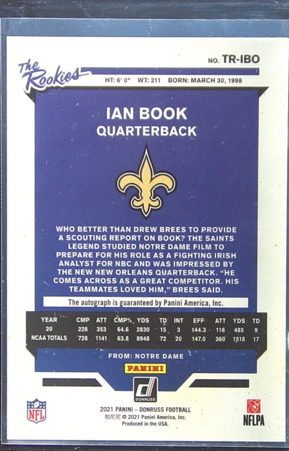 2021 Donruss Ian Book Auto /299 #TR-IBO Saints The Rookies Autographs - Image 3
