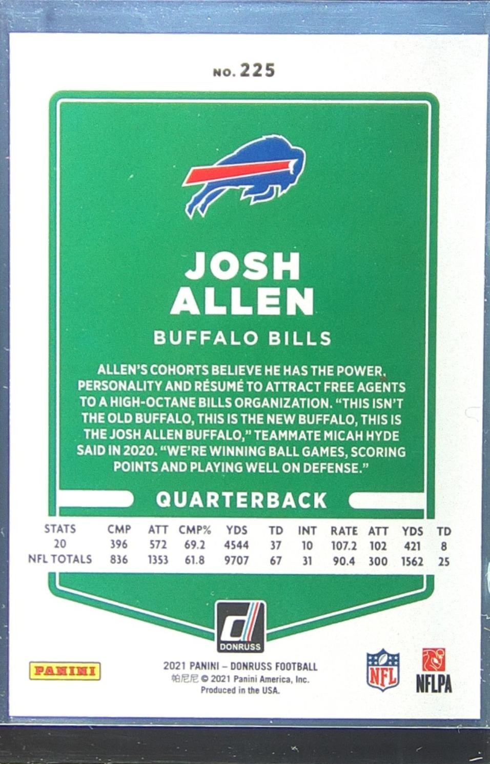 2021 Donruss Josh Allen VAR #225 Bills - Image 3