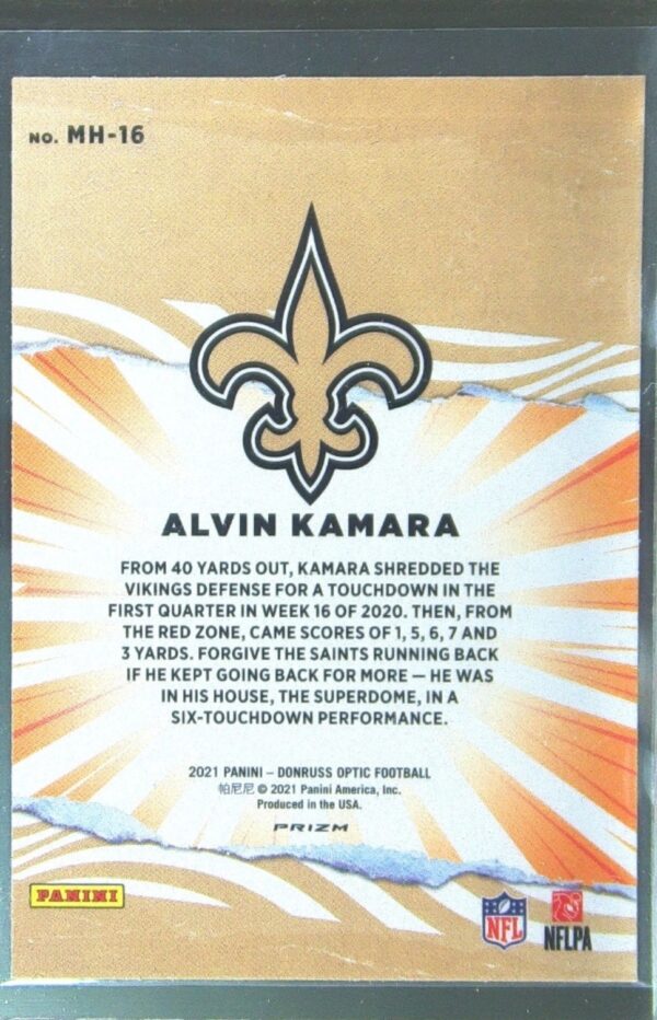 2021 Donruss Optic Alvin Kamara #MH-16 Saints My House! holo - Image 3