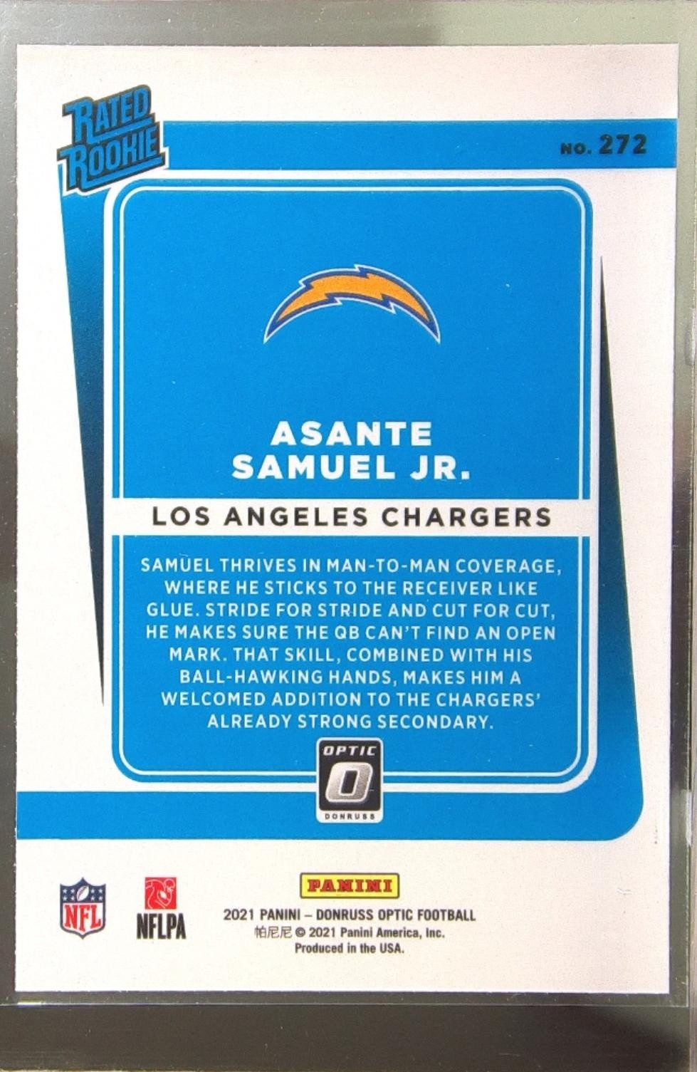 2021 Donruss Optic Asante Samuel Jr. RC #272 Chargers - Image 3