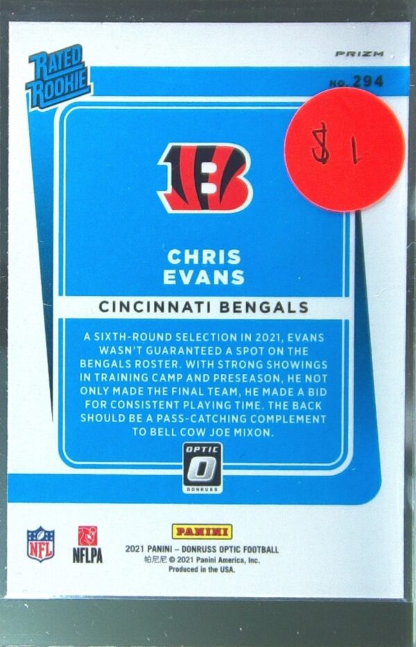 2021 Donruss Optic Chris Evans Bronze RC #294 Bengals - Image 3