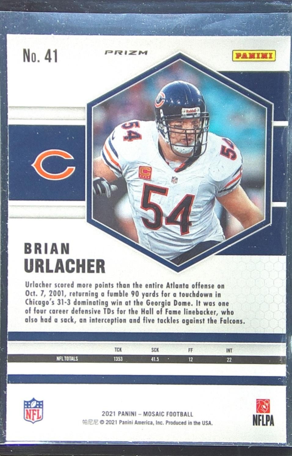 2021 Mosaic Brian Urlacher Prizm Green #41 Bears - Image 3