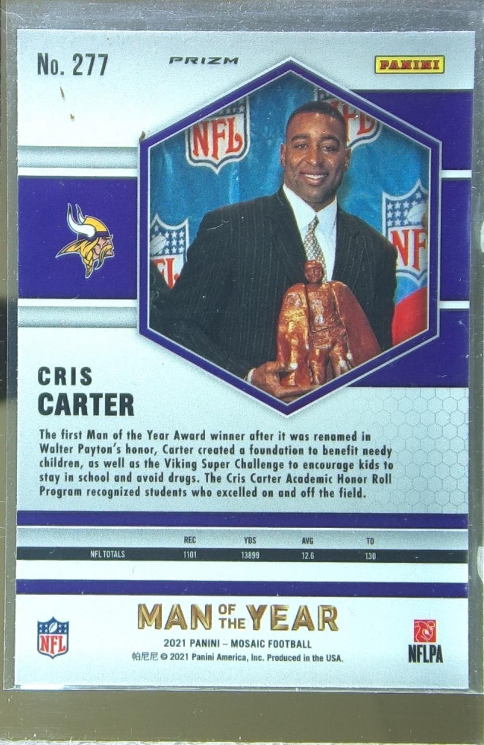 2021 Mosaic Cris Carter Prizm #277 Vikings - Image 3