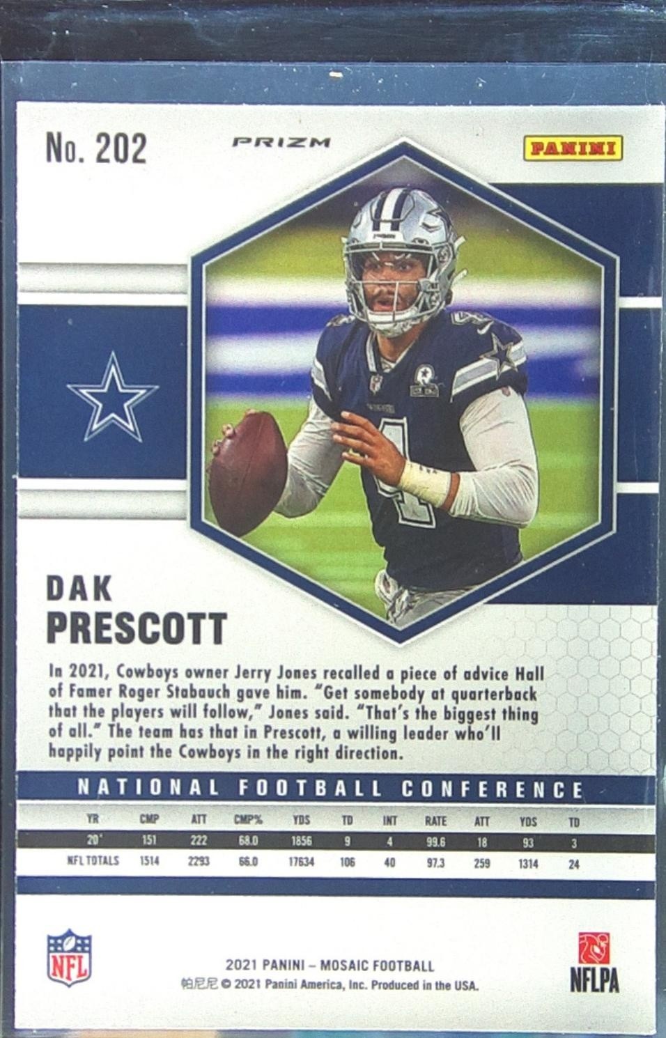 2021 Mosaic Dak Prescott Prizm Green #202 Cowboys - Image 3