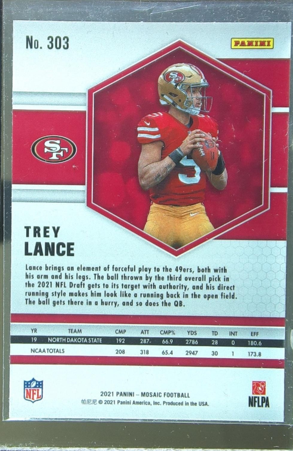 2021 Mosaic Trey Lance RC #303 49ers - Image 3