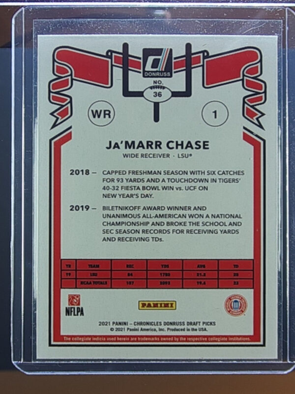 2021 Panini Chronicles Draft Picks Ja'Marr Chase #36 Tigers - Image 3