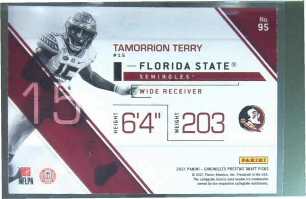 2021 Panini Chronicles Draft Picks Tamorrion Terry RC #95 Seminoles - Image 3