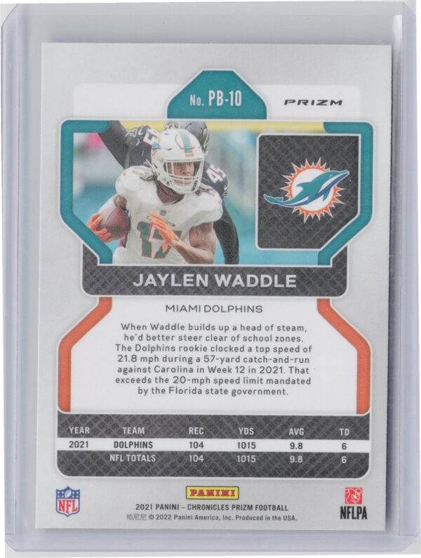 2021 Panini Chronicles Jaylen Waddle #PB-10 Dolphins Prizm Black Silver - Image 3