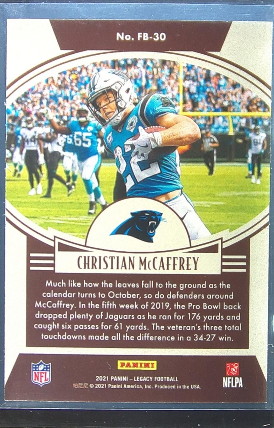 2021 Panini Legacy Christian McCaffrey #FB-30 Panthers Flashback - Image 3