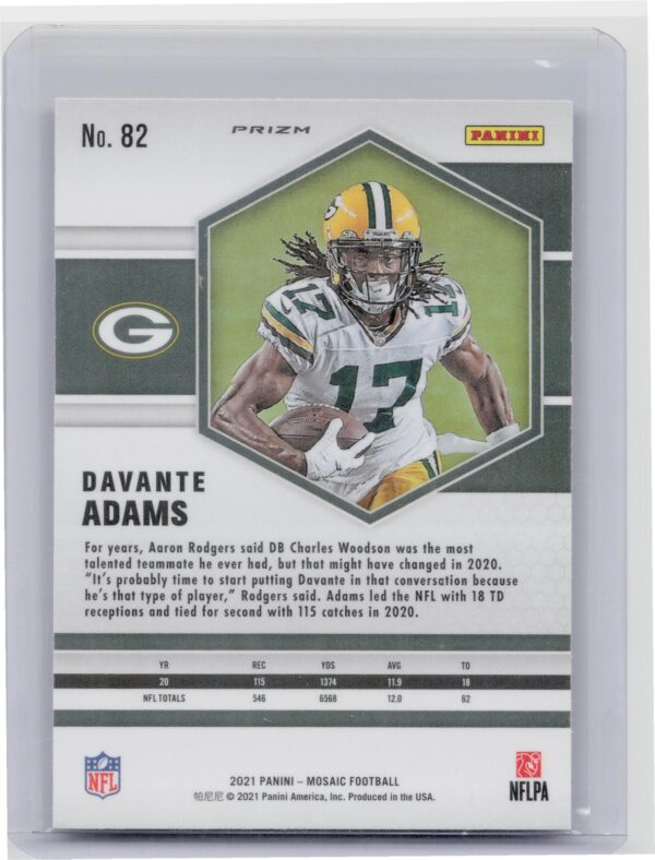 2021 Panini Mosaic Davante Adams Prizm Reactive Orange #82 Packers - Image 3