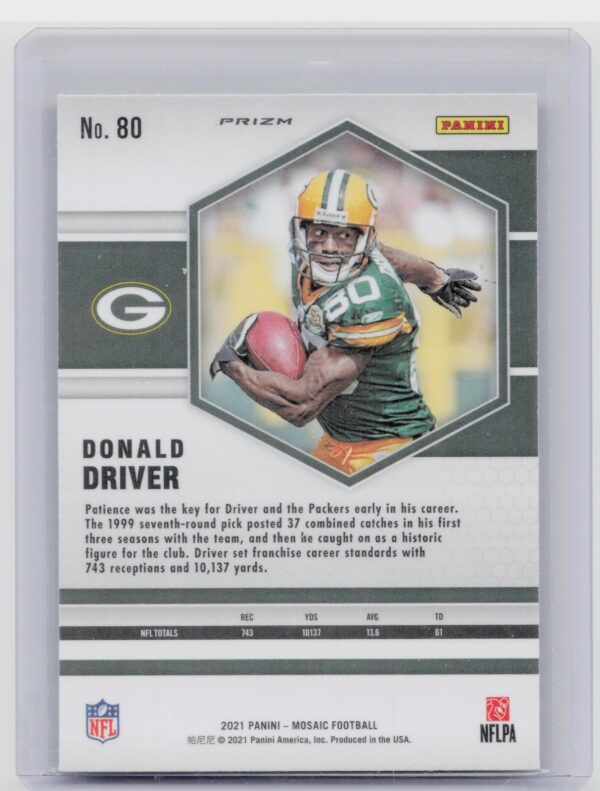 2021 Panini Mosaic Donald Driver Prizm Reactive Orange #80 Packers - Image 3