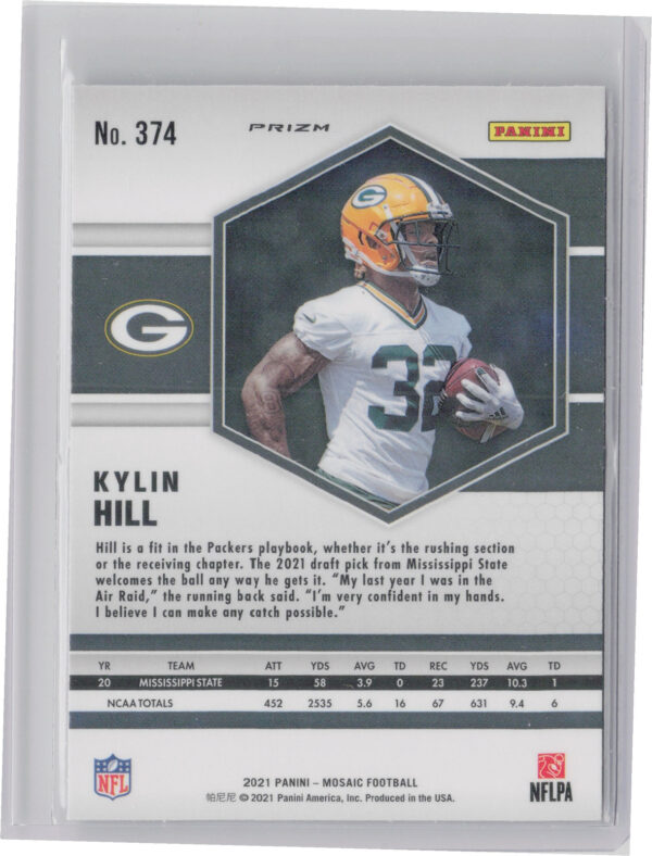 2021 Panini Mosaic Kylin Hill Prizm Red #374 Packers - Image 3