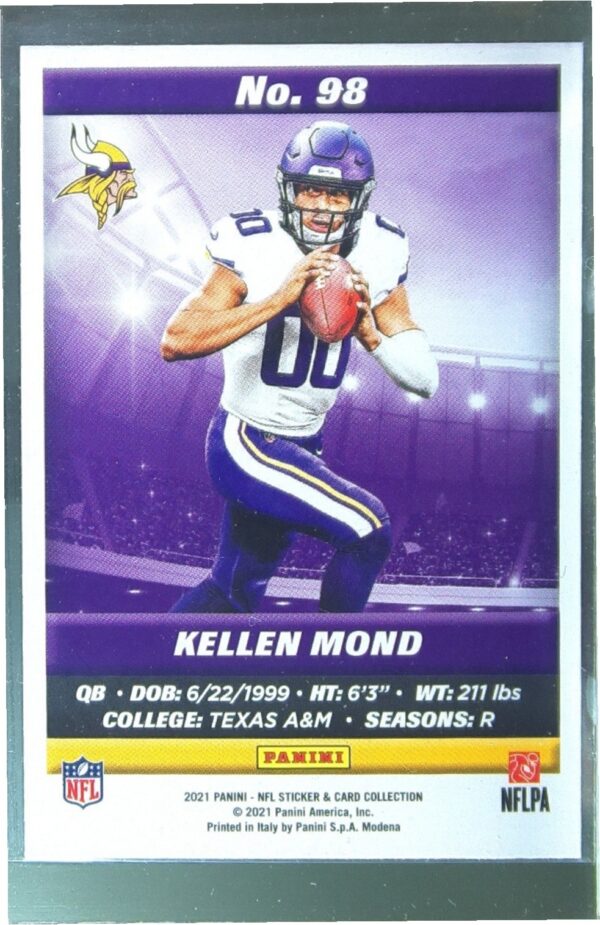 2021 Panini NFL Sticker & Card Collection Kellen Mond RC #98 Vikings Cards - Image 3