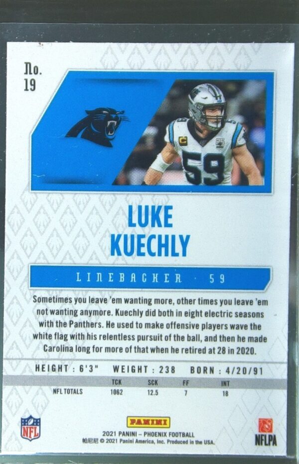 2021 Panini Phoenix Luke Kuechly Silver #19 Panthers - Image 3