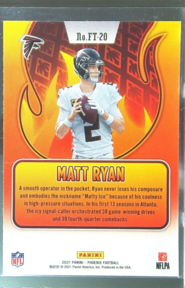 2021 Panini Phoenix Matt Ryan #FT-20 Falcons Flame Throwers - Image 3