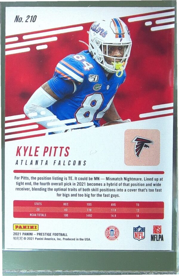 2021 Panini Prestige Kyle Pitts RC #210 Falcons - Image 3