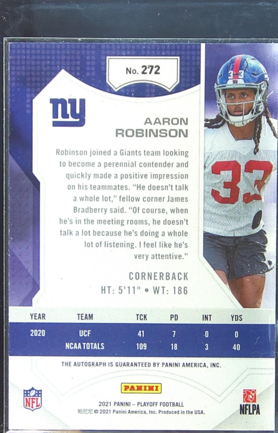 2021 Playoff Aaron Robinson Auto #272 Giants Autographs Red Zone - Image 3