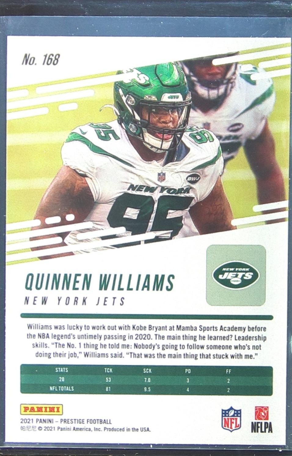 2021 Prestige Quinnen Williams Xtra Points Diamond #168 Jets - Image 3