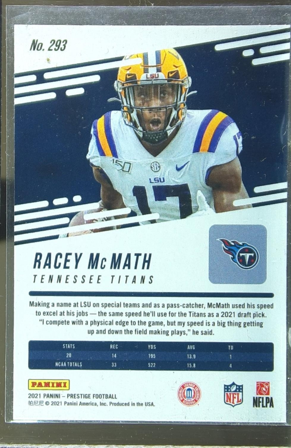 2021 Prestige Racey McMath Xtra Points Astral RC #293 Titans - Image 3