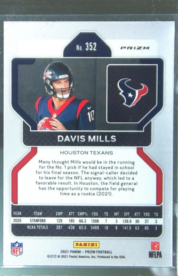 2021 Prizm Davis Mills Orange Lazer RC #352 Texans - Image 3
