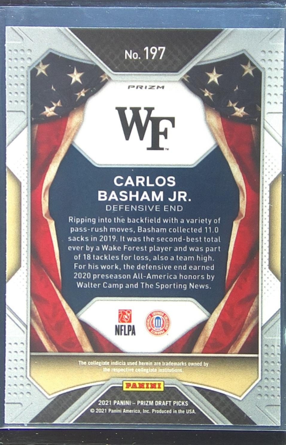 2021 Prizm Draft Picks Carlos Basham Jr. Green RC #197 Deacons - Image 3