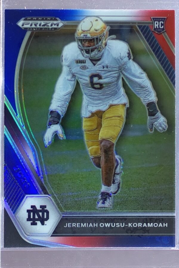 2021 Prizm Draft Picks Jeremiah Owusu-Koramoah Red White and Blue RC #147 Irish