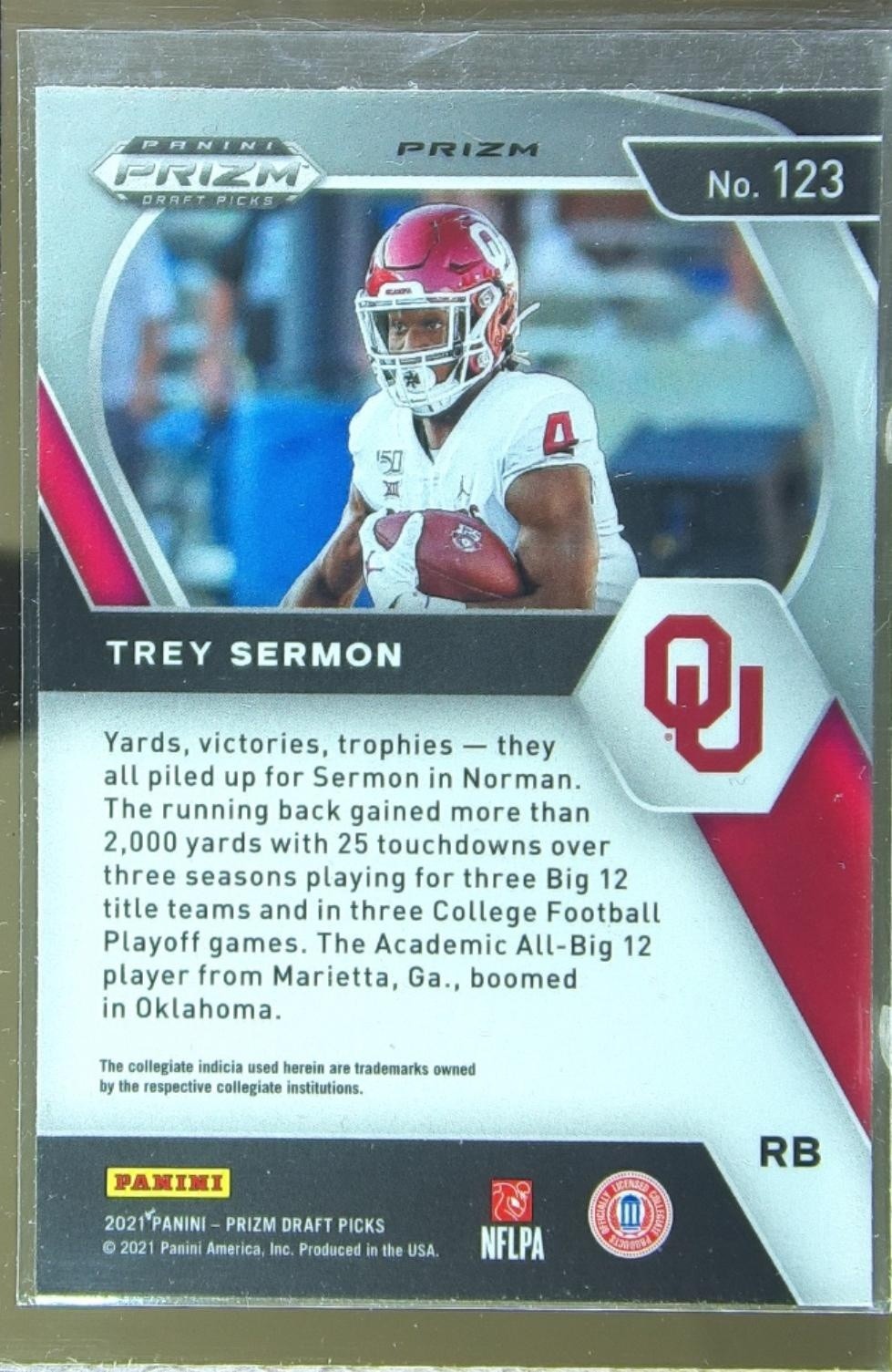 2021 Prizm Draft Picks Trey Sermon Red Ice RC #123 Sooners - Image 3