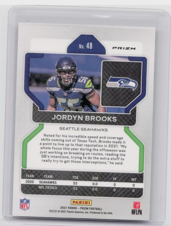2021 Prizm Jordyn Brooks Silver #48 Seahawks - Image 3