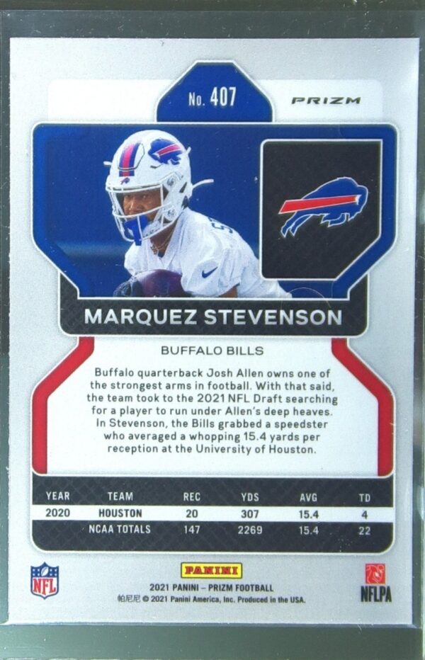 2021 Prizm Marquez Stevenson Orange Lazer RC #407 Bills - Image 3