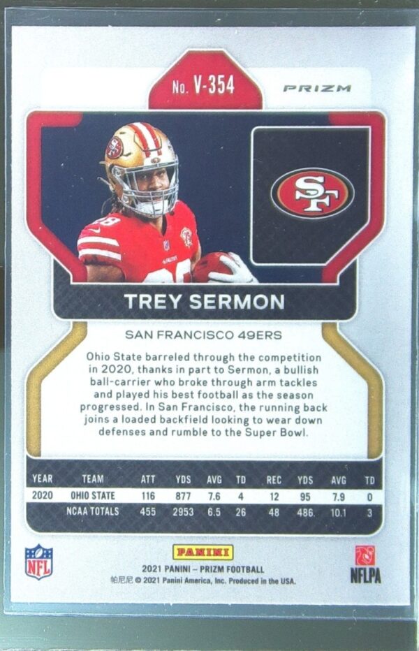 2021 Prizm Trey Sermon RC #V-354 49ers Rookie Variations Prizm Silver - Image 3