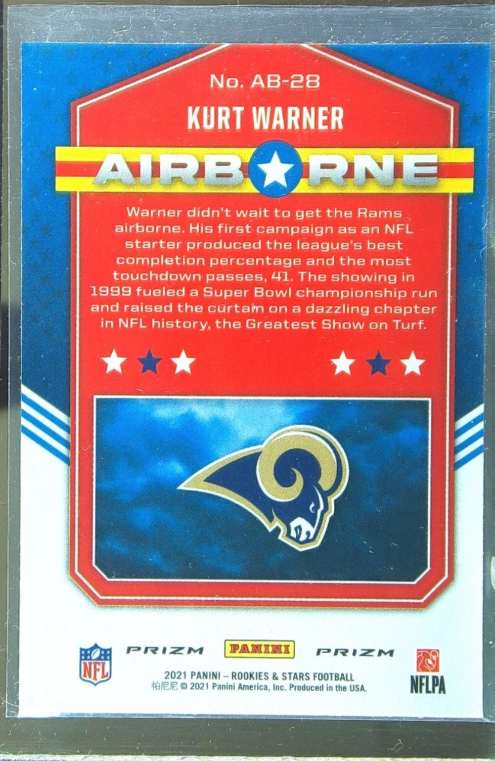 2021 Rookies & Stars Kurt Warner #AB-28 Rams Airborne Red Circles - Image 3