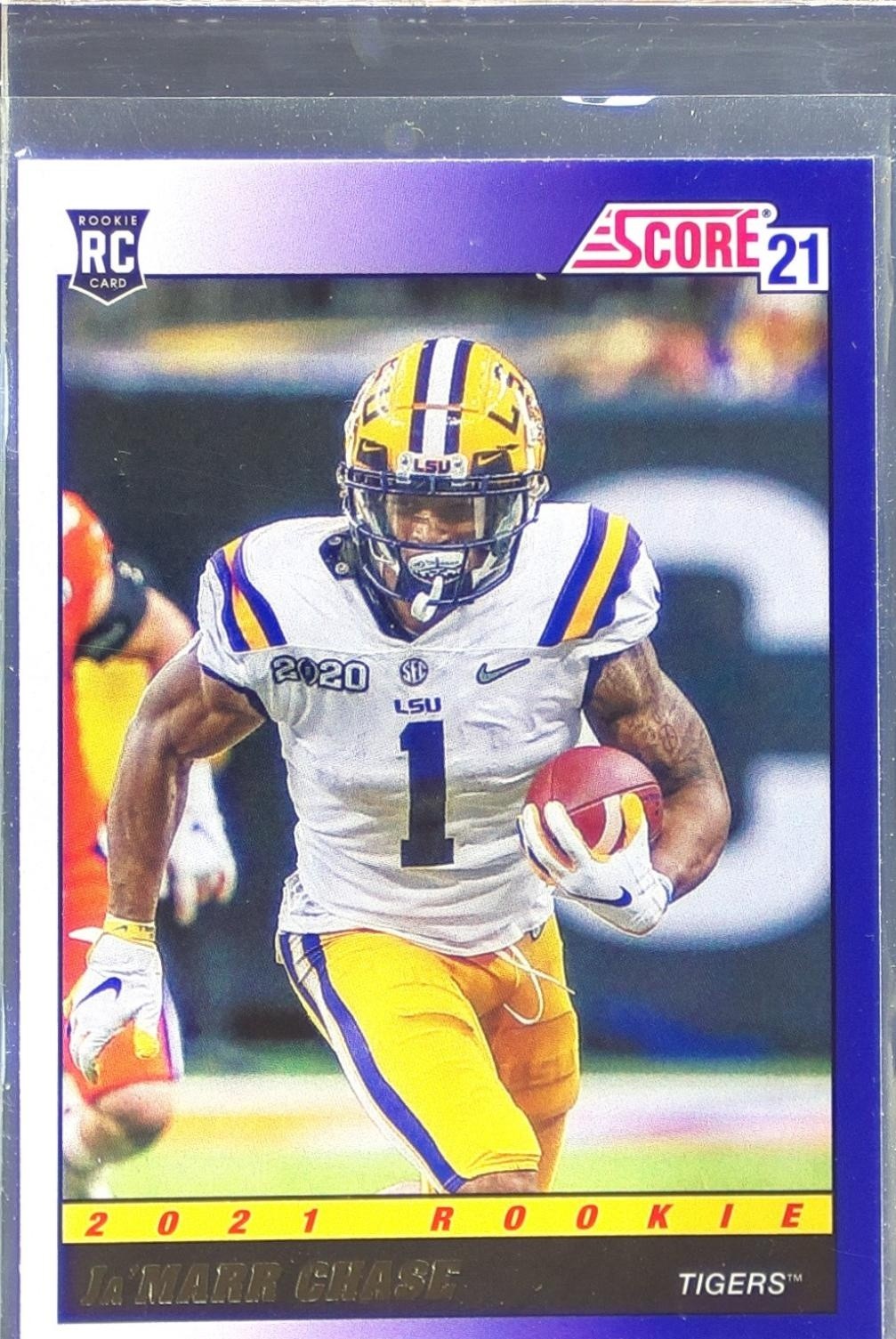 2021 Score Ja'Marr Chase RC #TB5 Tigers 1991 Throwback Purple