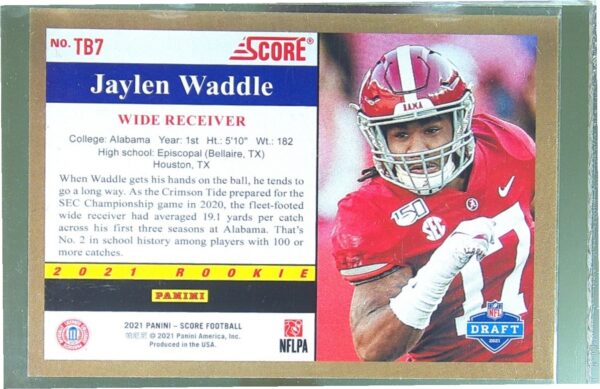 2021 Score Jaylen Waddle RC #TB7 Tide 1991 Throwback - Image 3