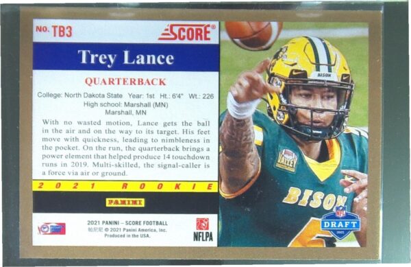 2021 Score Trey Lance RC #TB3 Bison 1991 Throwback - Image 3