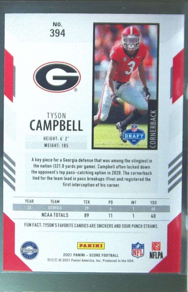 2021 Score Tyson Campbell RC #394 Bulldogs - Image 3