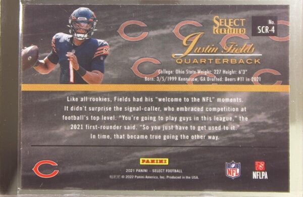 2021 Select Justin Fields RC #SCR-4 Bears Select Certified Rookies - Image 3