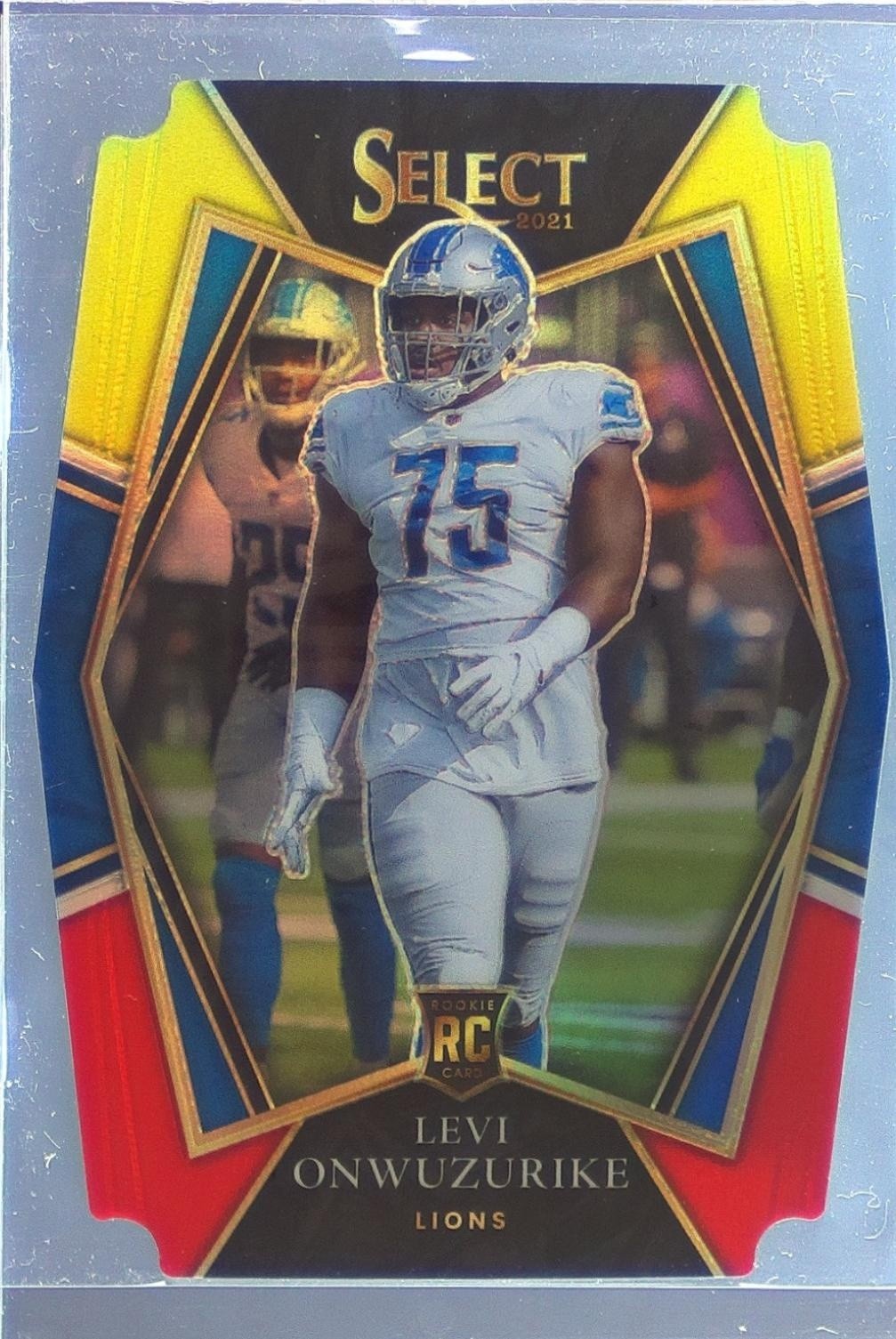 2021 Select Levi Onwuzurike Red and Yellow Prizm Die Cut RC #190 Lions