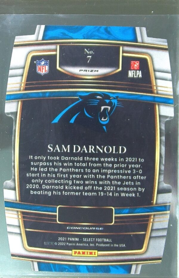 2021 Select Sam Darnold Green and Yellow Prizm Die Cut #7 Panthers - Image 3