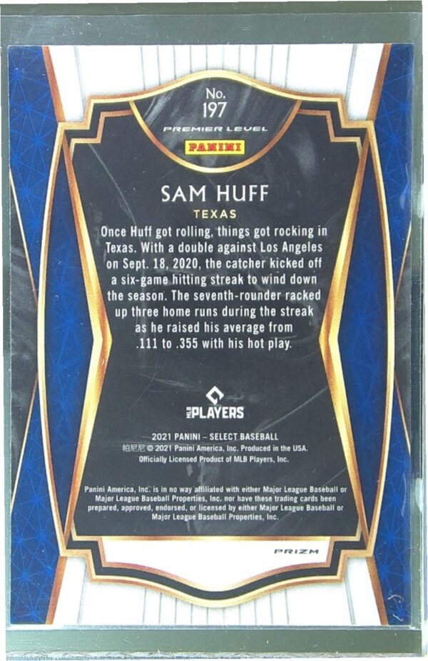 2021 Select Sam Huff Red Disco Prizm RC #197 Rangers - Image 3