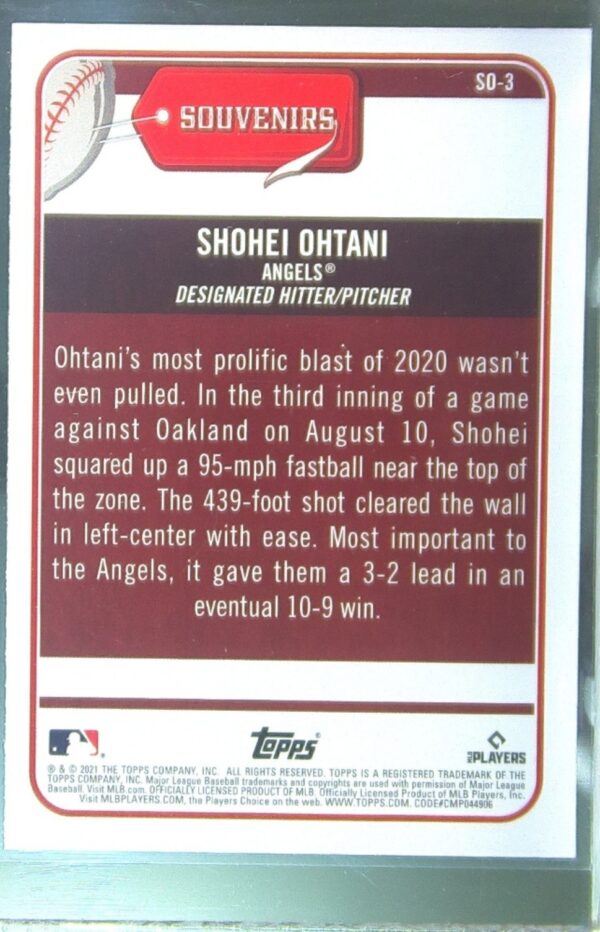 2021 Topps Big League Shohei Ohtani #SO-3 Angels Souvenirs - Image 3