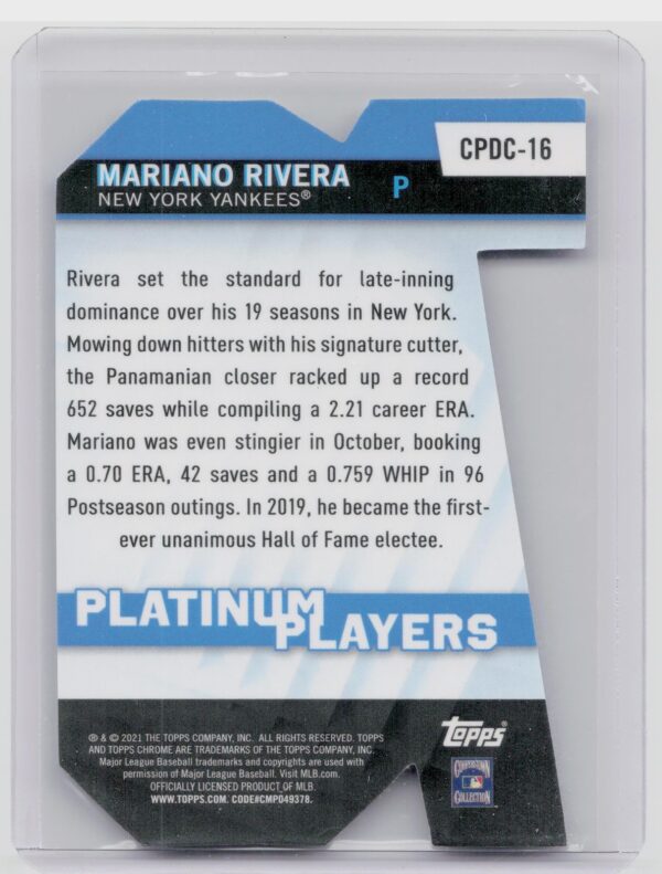 2021 Topps Chrome Update Mariano Rivera #CPDC-16 Yankees Platinum Player Die Cut - Image 3