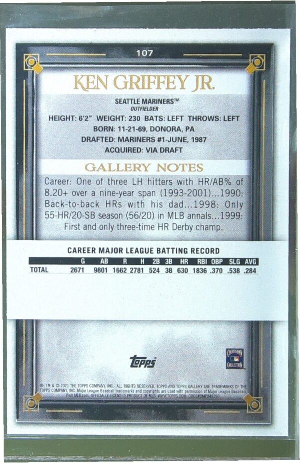 2021 Topps Gallery Ken Griffey Jr. #107 Mariners - Image 3