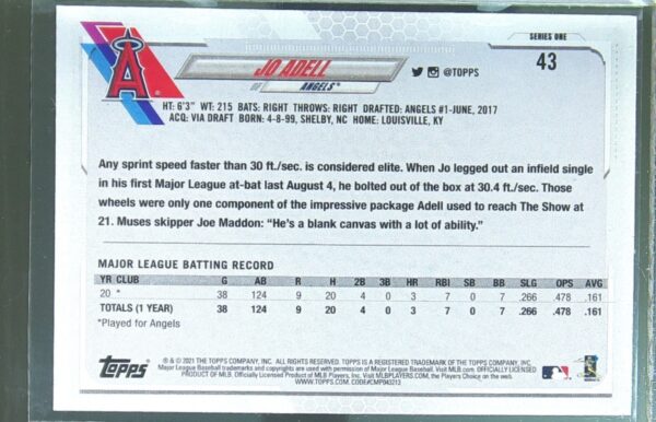 2021 Topps Jo Adell 70th Anniversary Celebration RC #43 Angels - Image 3
