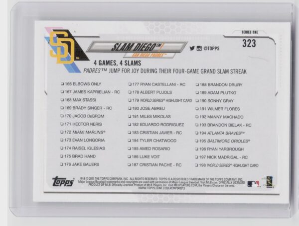 2021 Topps Slam Diego! 70th Anniversary Celebration #323 Padres - Image 3