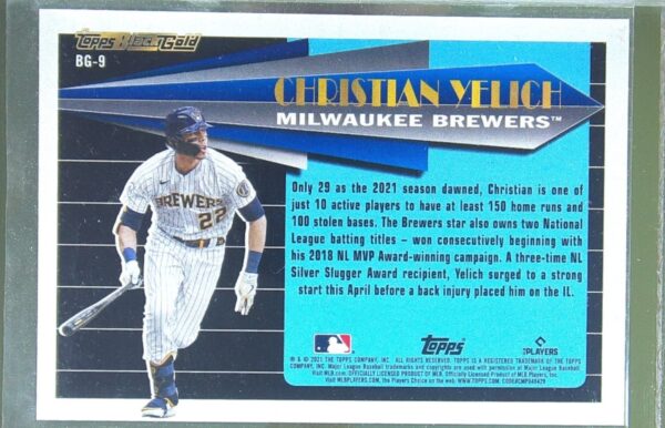 2021 Topps Update Christian Yelich #BG-9 Brewers Topps Black Gold - Image 3