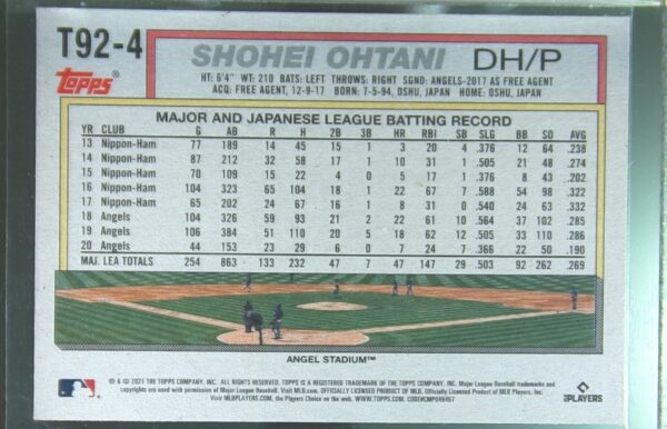 2021 Topps Update Shohei Ohtani #T92-4 Angels 1992 Topps Redux - Image 3