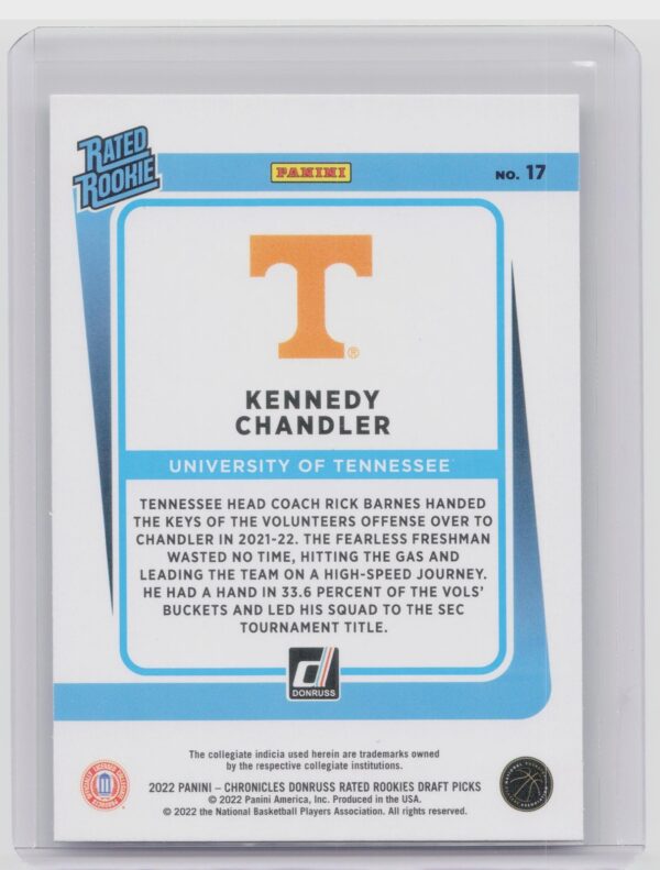 2022-23 Panini Chronicles Donruss Rated Rookie Draft Picks Kennedy Chandler RC - Image 3